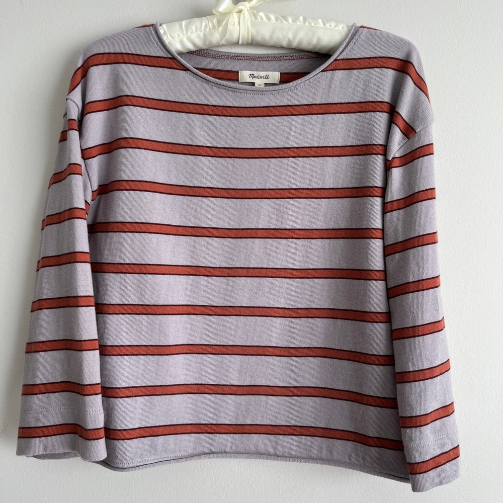 Madewell Women's Cotton Top - Gray and brownish-orange stripes